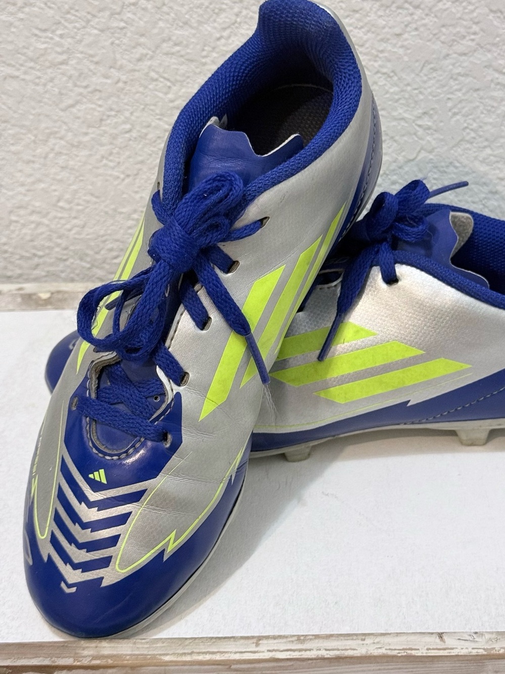 Adidas Messi F50 Kids Blue, Silver, and Lime Soccer Cleats